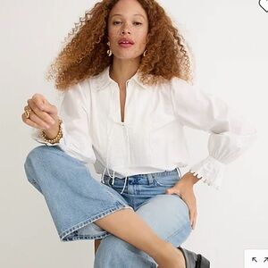 J. Crew scalloped cotton poplin popover blouse